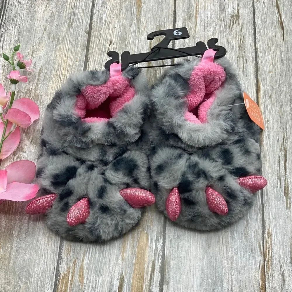 Baby Girl Fuzzy Claw Foot Little Monster Feet Slippers Shoes Size 6